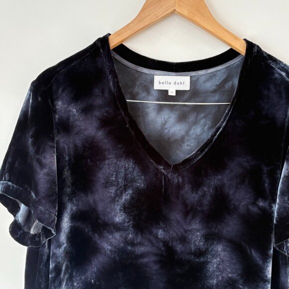Bella Dahl Velvet Silk-Blend V- Neck Top In Black Crystal Size L Whimsigoth - Picture 5 of 9